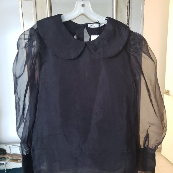 Zara Tops - Tulle Tulip Collar Blouse